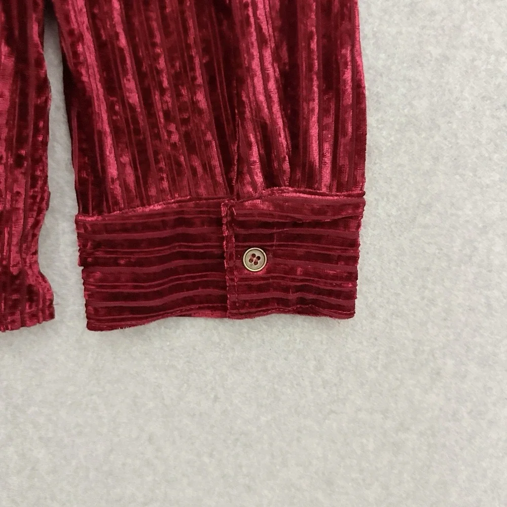 Umgee Womens Velvet Burnout Grunge Whimsigoth Button Top Size 2X Red Vamp Stripe - Picture 7 of 9